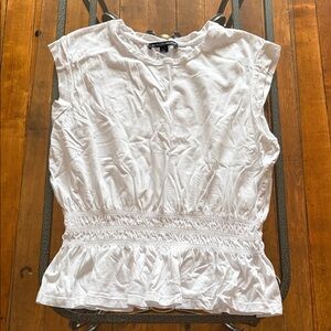 Boston Proper White Smocked Blouse